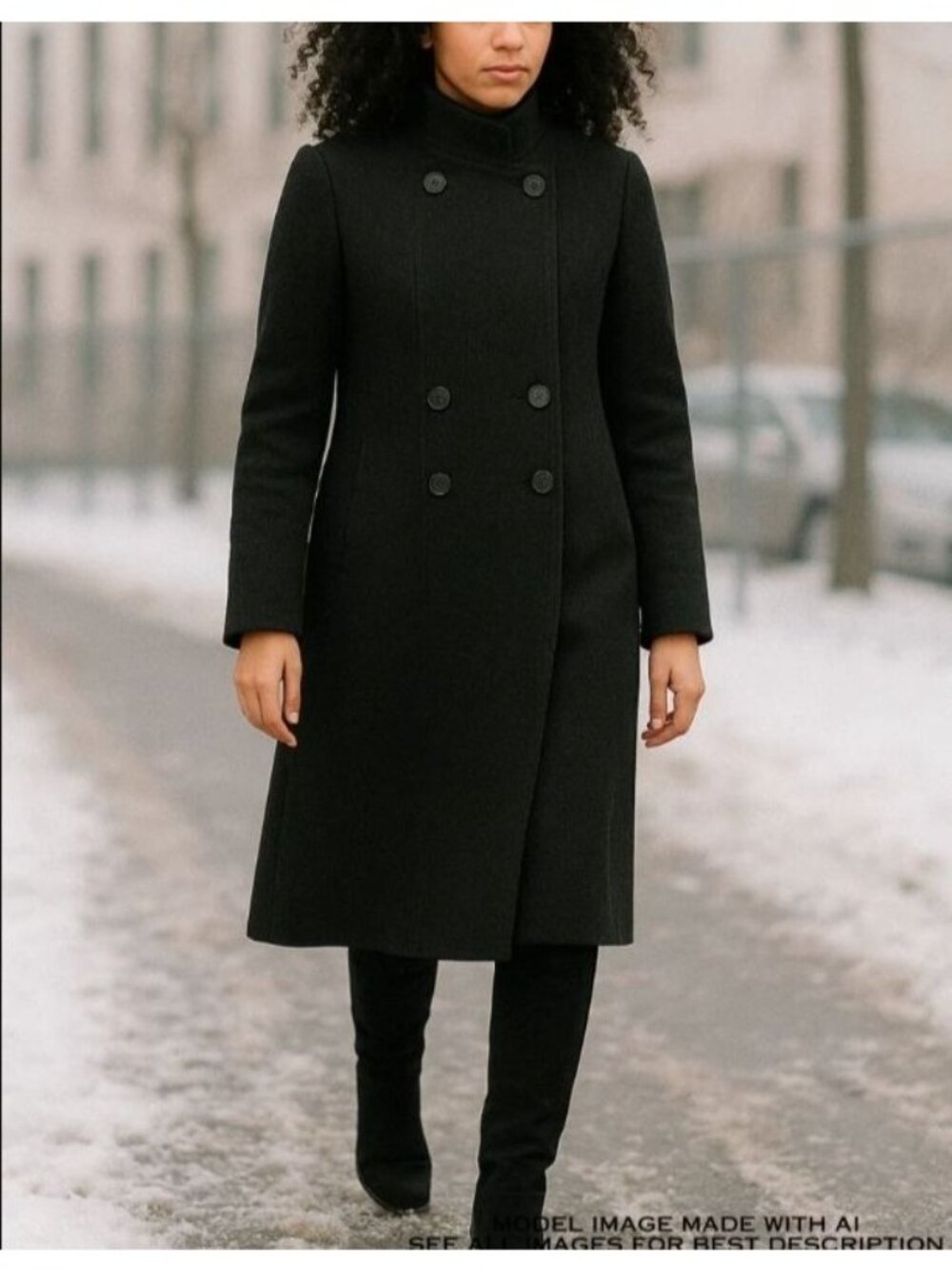 Vintage Double Breasted Wool Overcoat 12 Trench Pockets Structured Minimalist